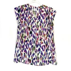 CAbi | Multi Color Feather Print Blouse 100% Polyester Womens Small
